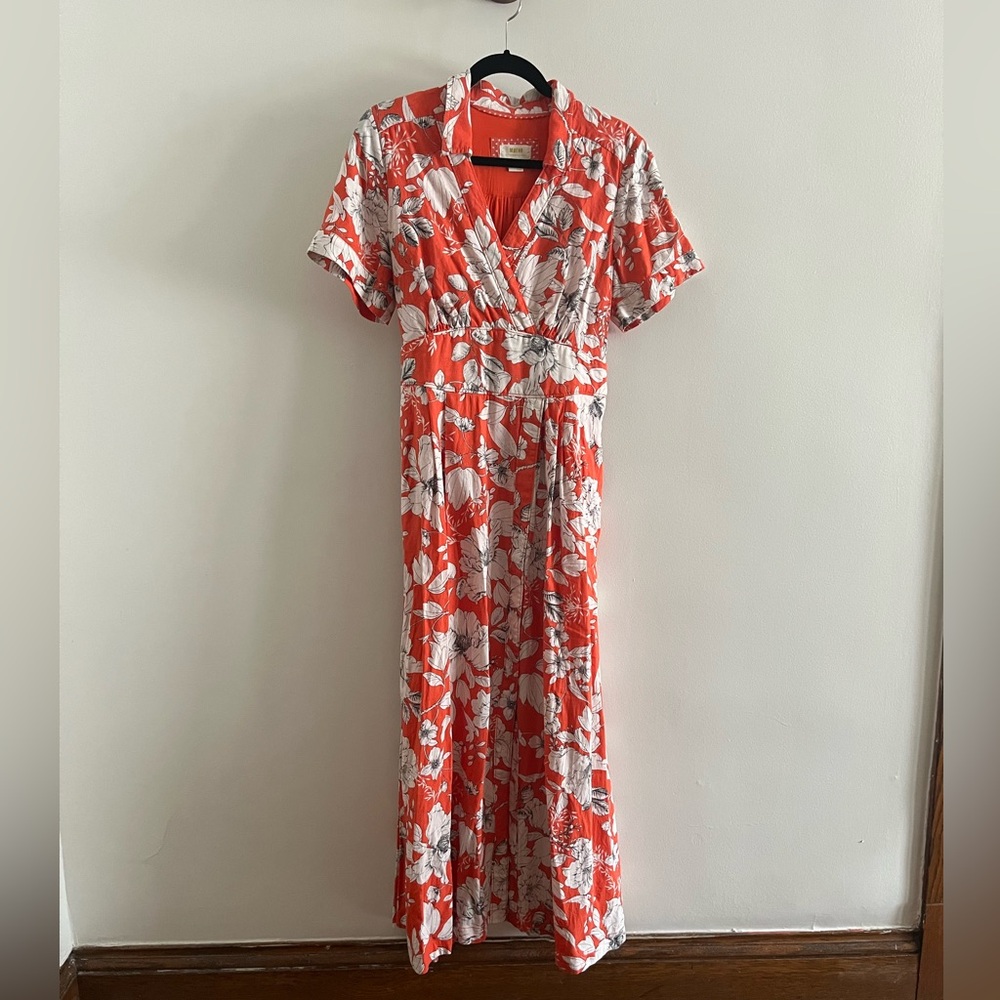 Maeve Anthropologie red/orange floral maxi dress